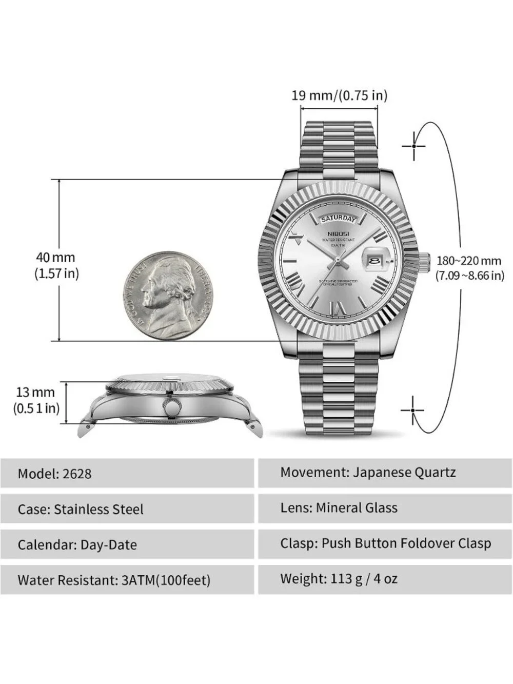 Nibosi Men's Silver Analog Quartz Stainless Steel Waterproof Desiger Wrist Watch